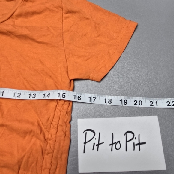 on fire orange ruched short sleeve tshirt women's size small - Picture 5 of 7